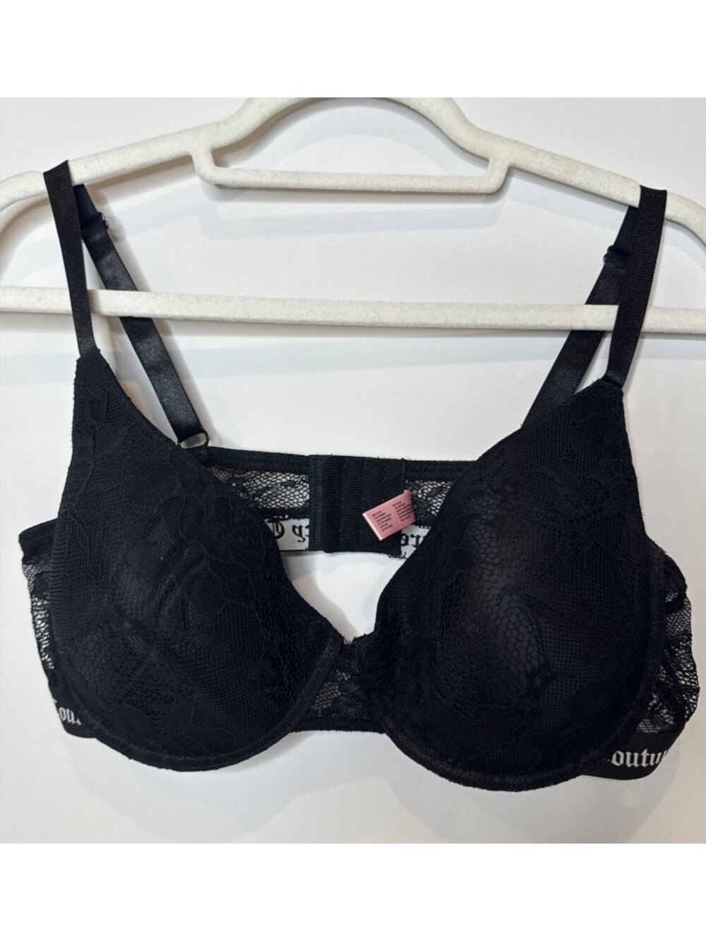Juicy Couture Underwire Bra 40D Black Lace Logo Band Full Coverage Bra